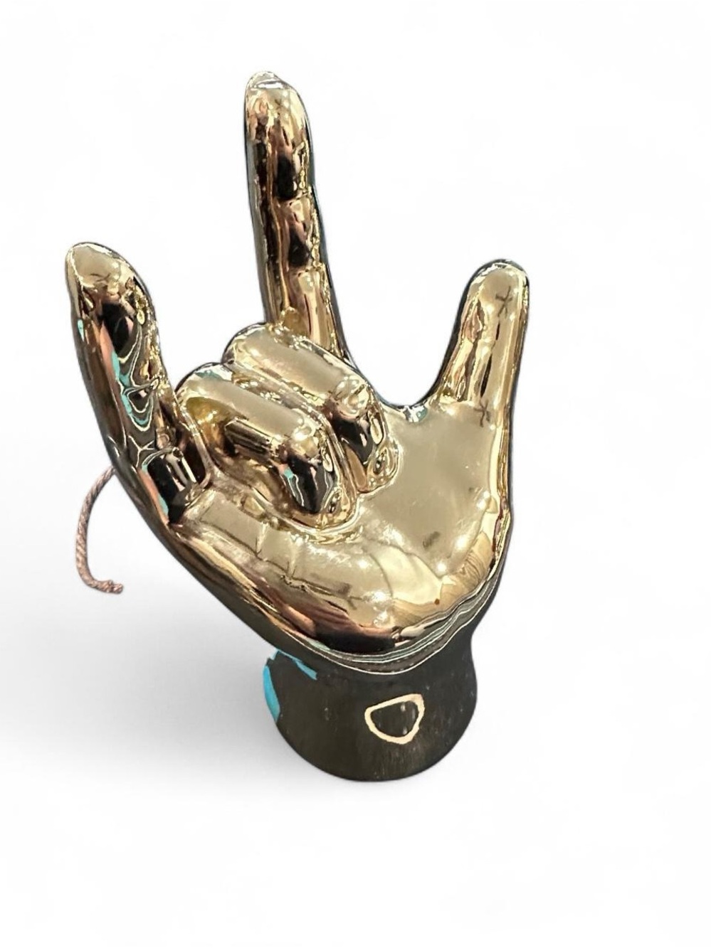 Gold I Love You ASL Hand Sign Ceramic Sculpture Home Decor